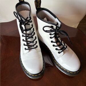Dr. Martens White Combat Boots with Black Laces